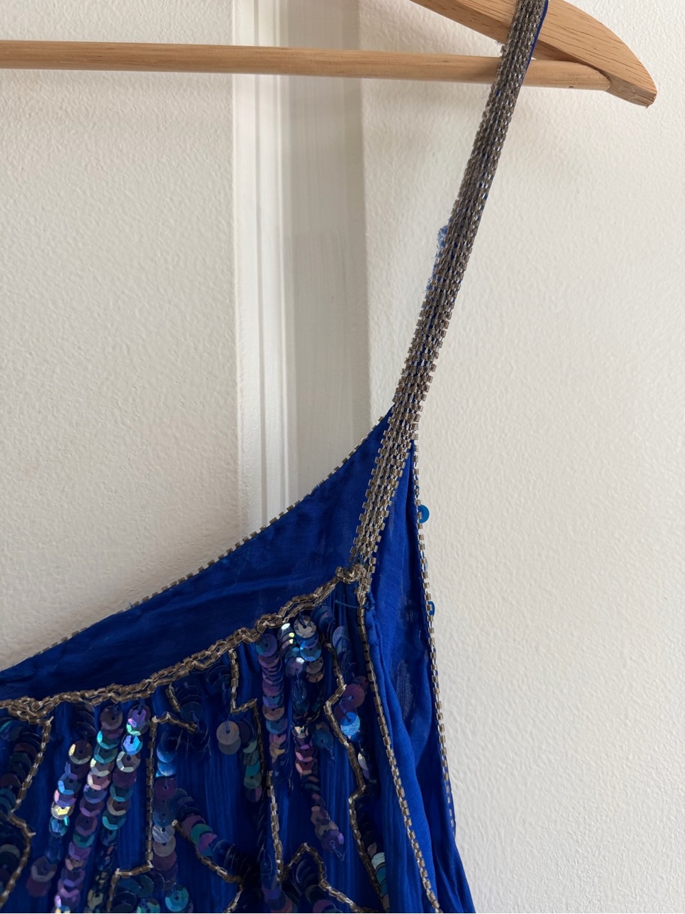 100% Silk Beaded Royal Blue Midi Slip Dress Sexy Evening Dress 1920s Party - Picture 7 of 8